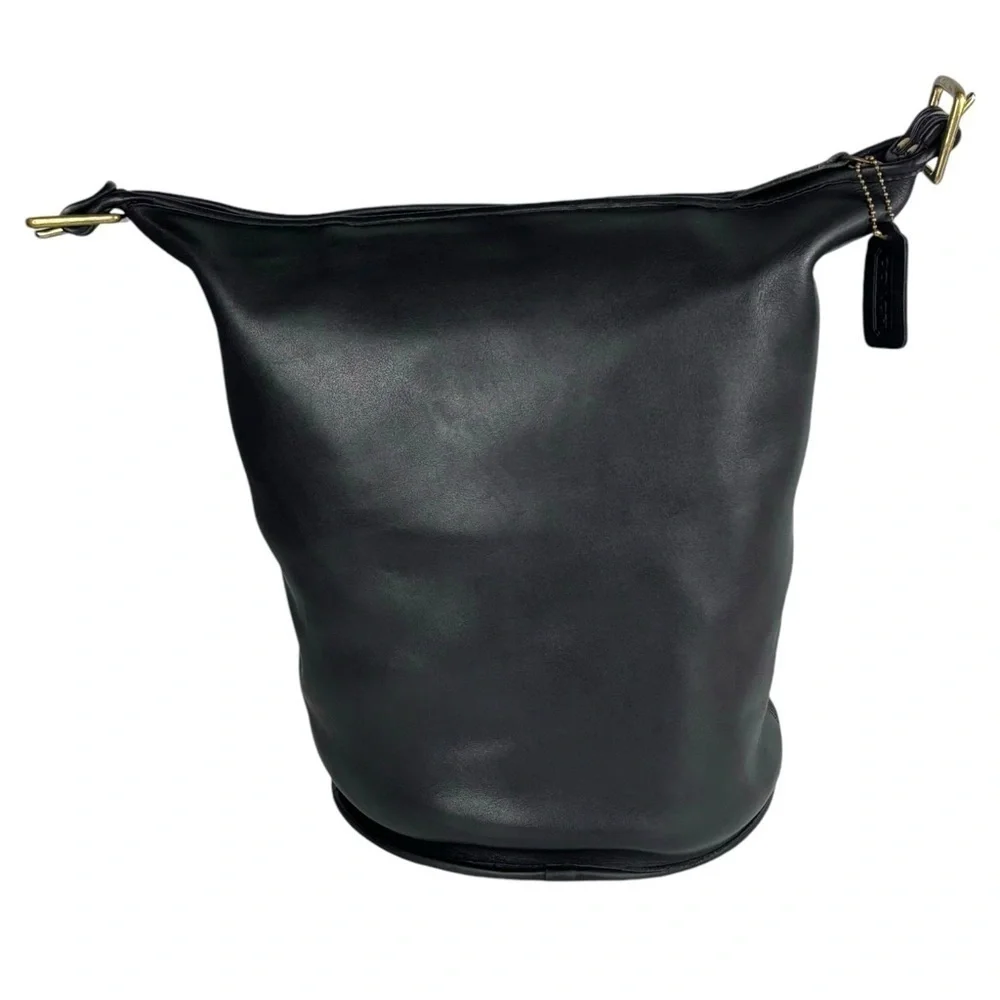 COACH VINTAGE 80S EXTRA LARGE BLACK GLOVETAN LEATHER CLASSIC DUFFLE SAC FEED BAG